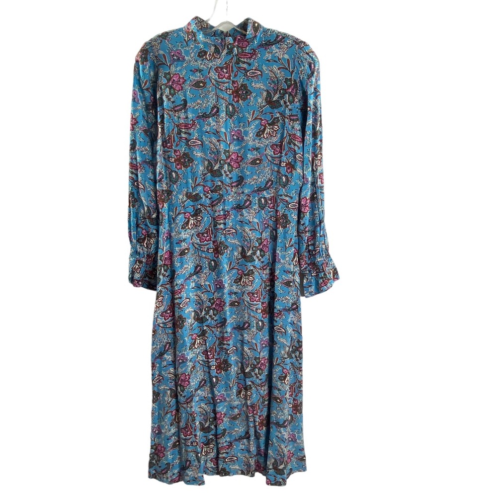 LOFT SZ 0 BLUE PAISLEY LONG Ruched SLEEVE Mock Turtleneck VISCOSE DRESS $98